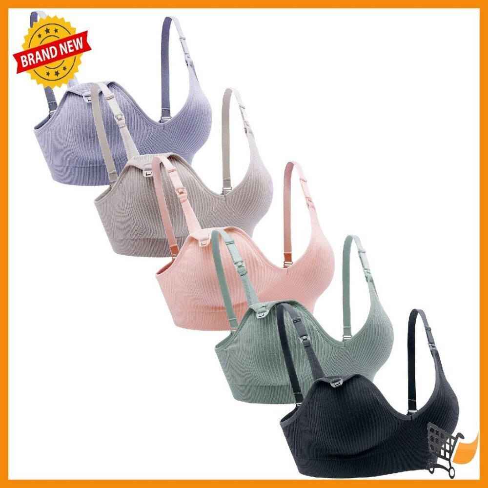 Wireless Nursing Bra 5-Pack with Extenders, V-Neck, Removable Padding